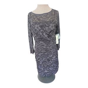 New Eliza J Dress Regal Collection Gray Lace Midi Missy Size 14